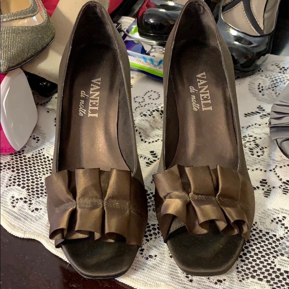 Brown satin dress heel